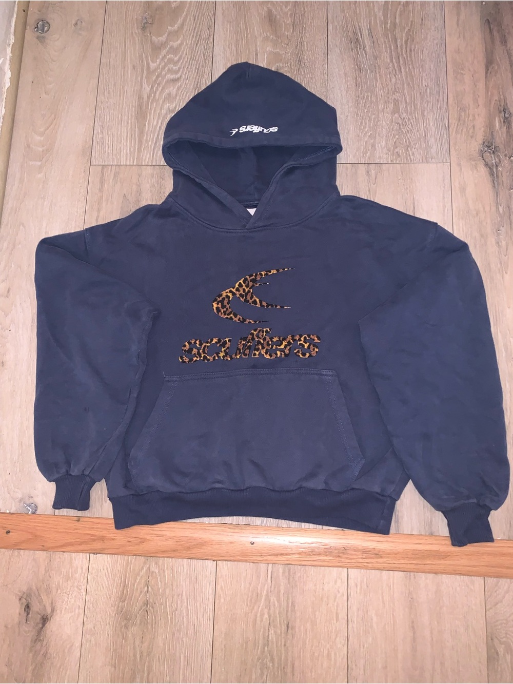 Scuffers Safari Blue Hoodie Leopard Print Logo Size: XSmall